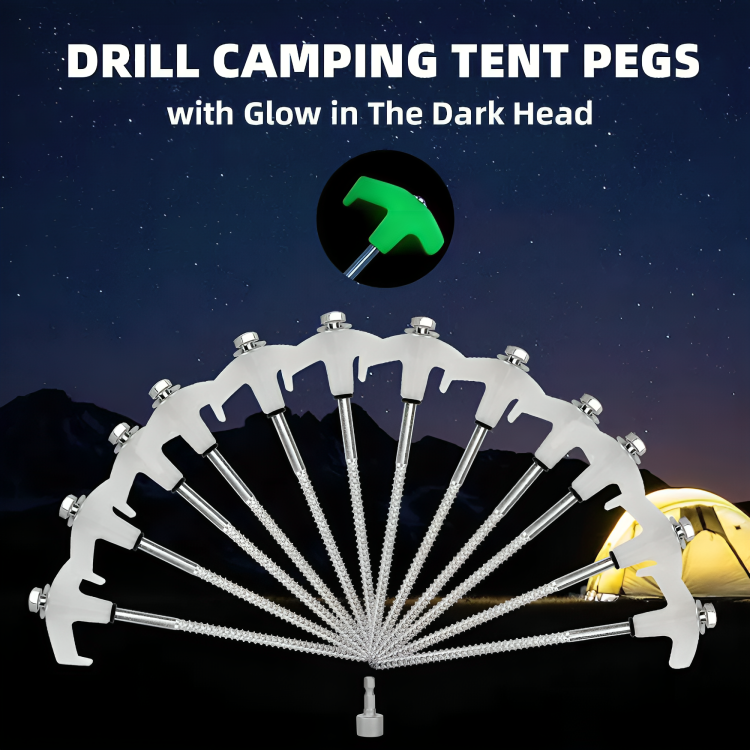 Glow In the Dark Screw Tent Pegs - 20pcs